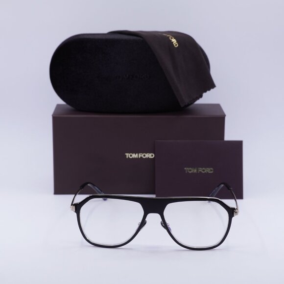 Tom Ford FT5943-B 003 Aviator Eyeglasses 56mm - Black/Gold/Blue Light Block - Picture 3 of 8